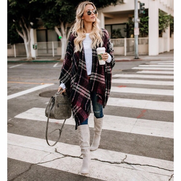 Vici Sweaters - Vici Boston Plaid Poncho